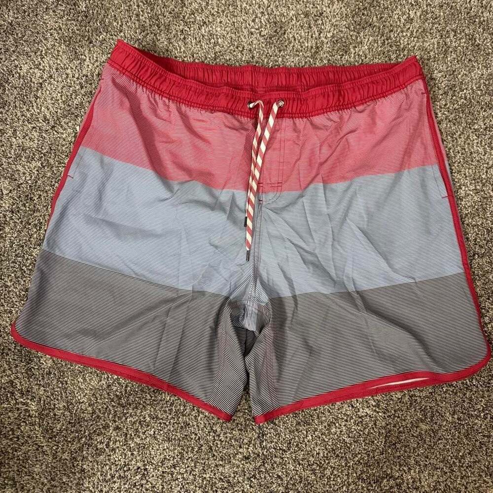 George Swim Shorts 2XL Red Grey Striped Board Shorts